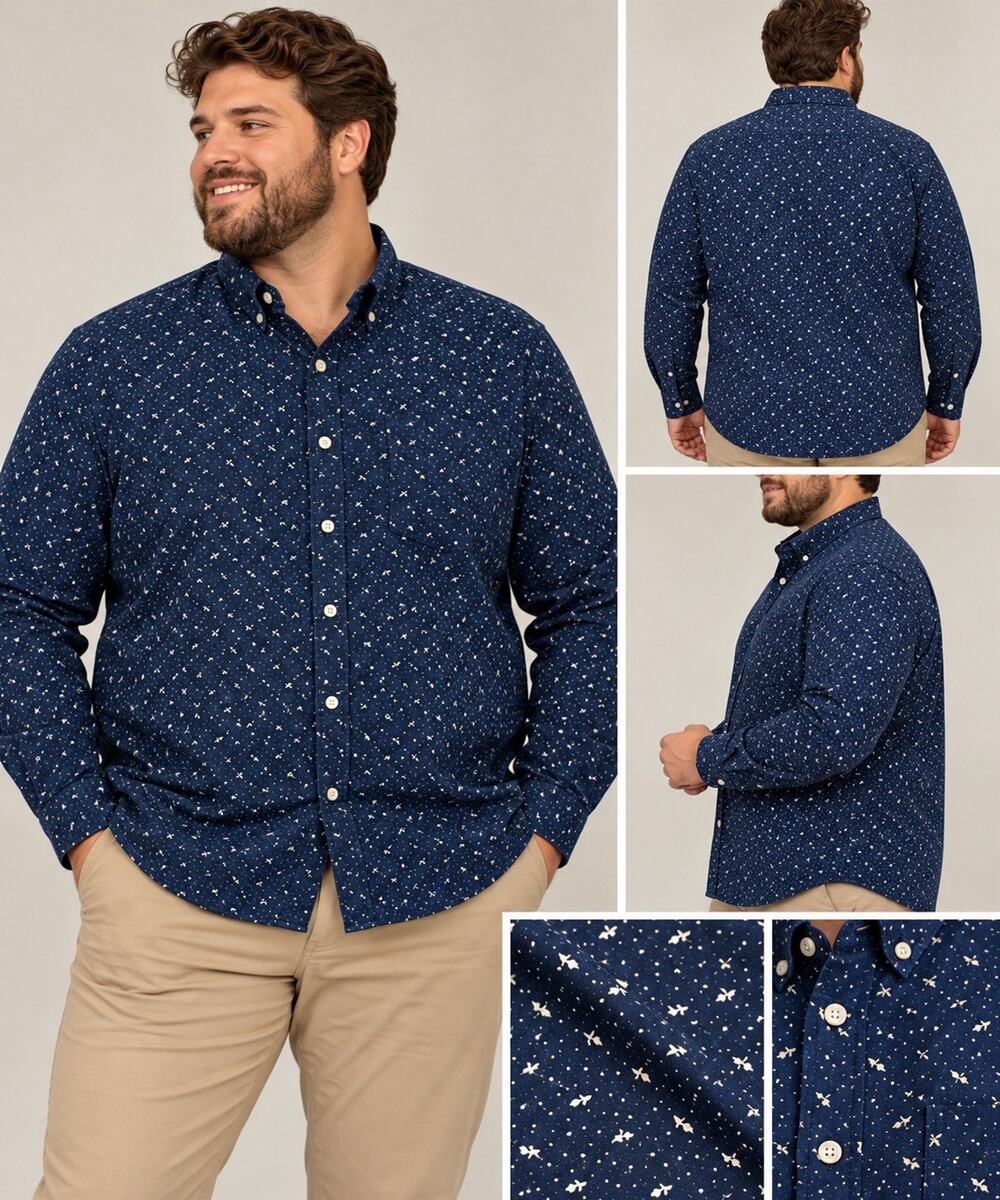 J.Crew Classic Men’s XXL Navy Blue Micro Floral Print 100% Cotton Button Down